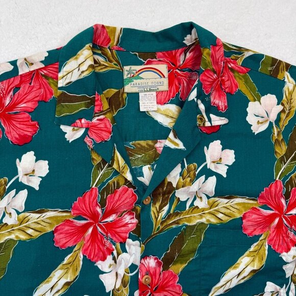 VTG  Paradise Found x LL Bean Button Up Shirt Hawaiian Retro Floral Mens XL - Picture 2 of 11